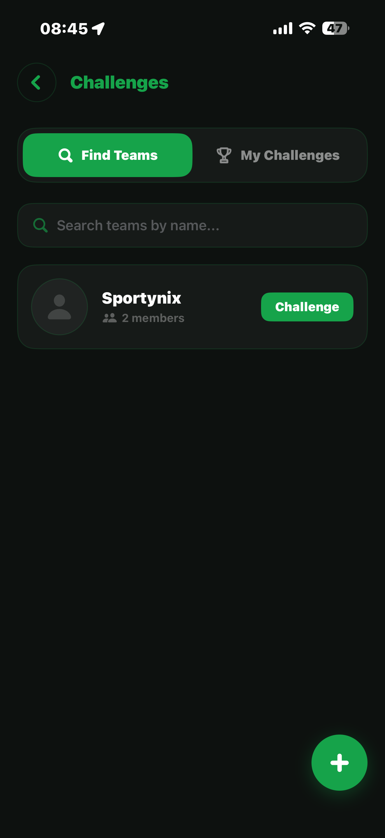 Sportynix Challenges screen